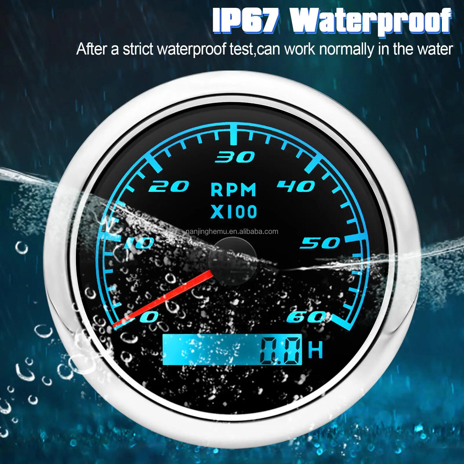 thumbnail image 2 of 85mm Universal Tachometer Gauge – 0-6000RPM LCD Tacho With Hour Meter For Car/Boat 2 of 2