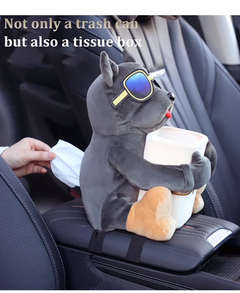 卡通可爱猫咪汽车扶手纸巾盒多功能收纳袋家用办公室垃圾桶纸巾袋