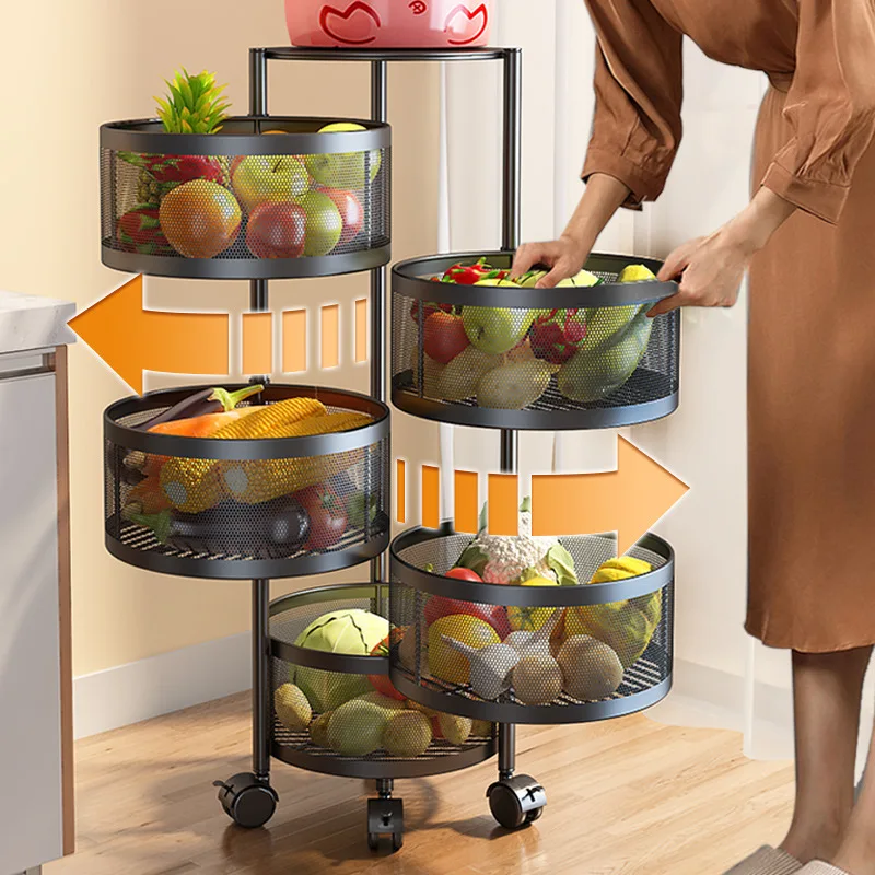 Kitchen Wire Fruits Vegetable Rack Round Floor Type Multi-layer 5 Tier ...