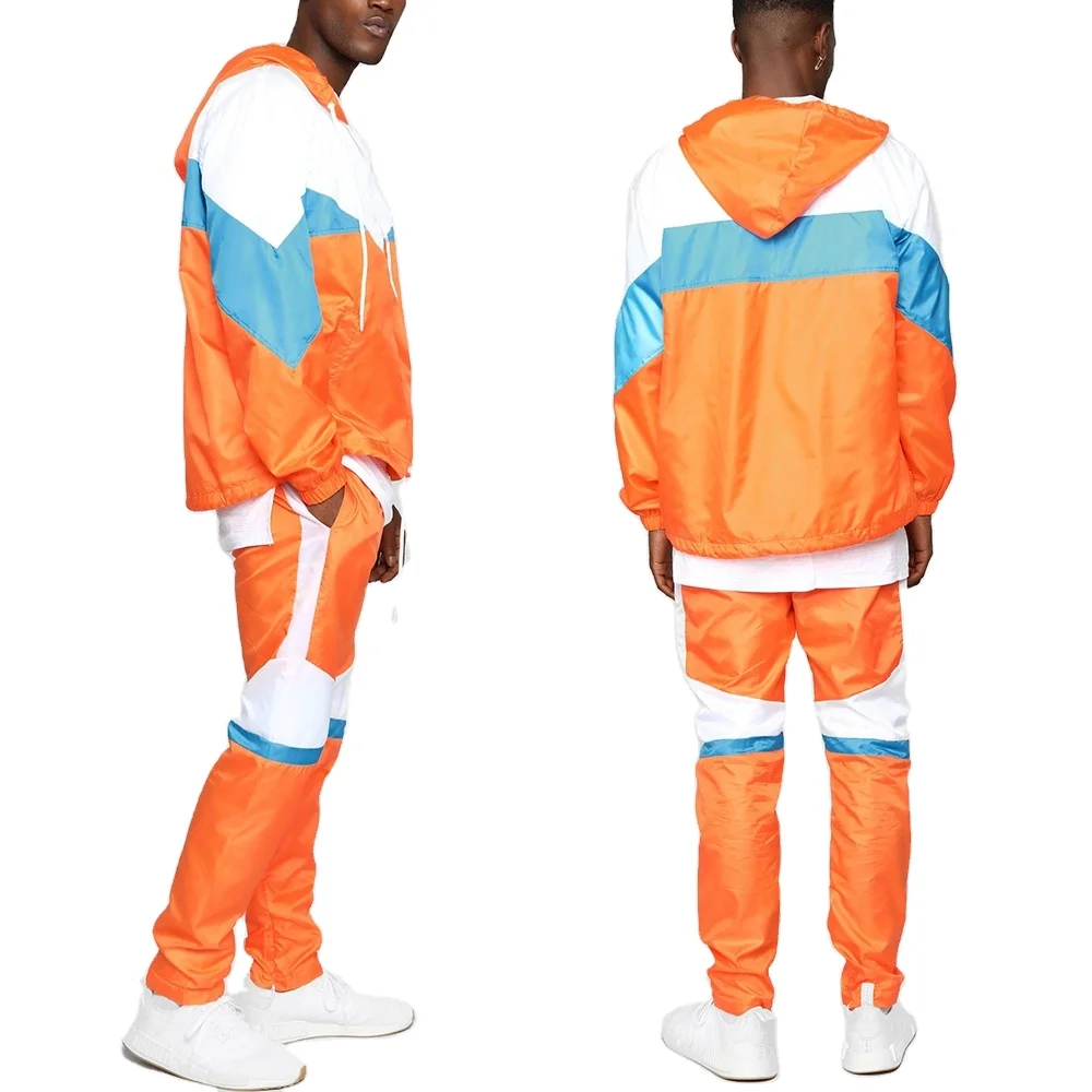 Custom High Quality Designer Men Fashion Color Block Summer Hot Sale Sweatsuit Sports Track Suit Nylon Two Pieces Tracksuits
