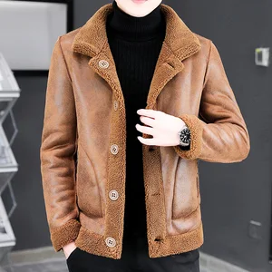 Wholesale Price Faux Leather Coat Double Faced Solid Color Thick Warm Sheepskin Faux Fur Coat