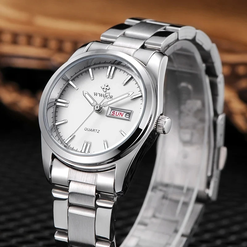 Wwoor 8804 Ladies Japan Quartz Auto Date Watch Calendar Week Display Luxury Fashion Women Clock Water Resistant Stainless Steel