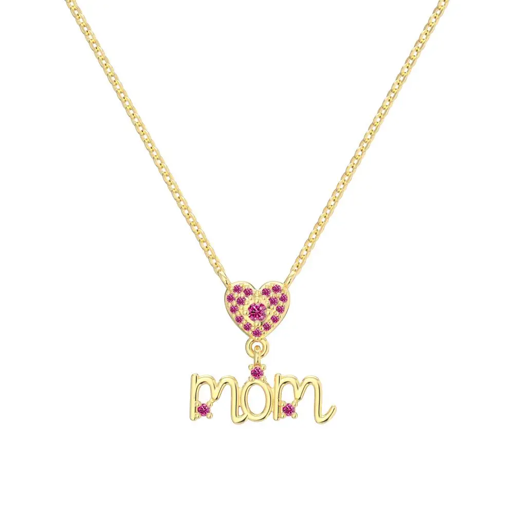 KAKODIY Mother's Day Festive 925 Sterling Silver Gold Plated Mom Lettering Heart Pendant Necklace detail 2