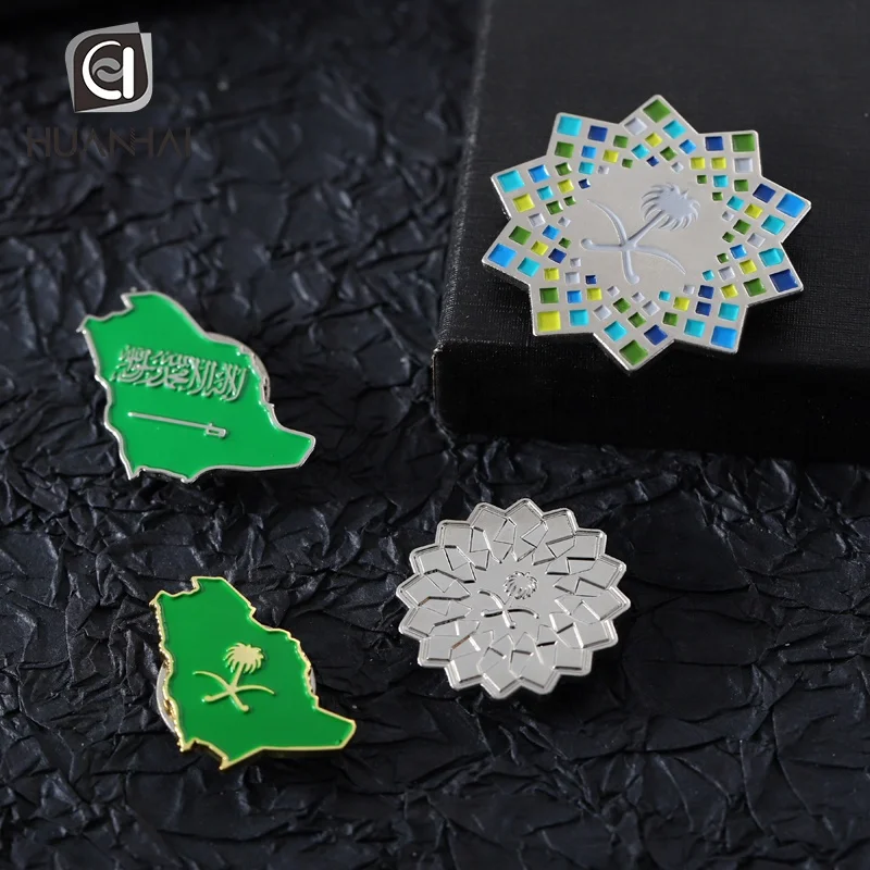 Saudi National Day Popular Trending Fast Shipping Custom Color logo Metal Magnetic Saudi Arabia Soft Enamel Lapel Pin