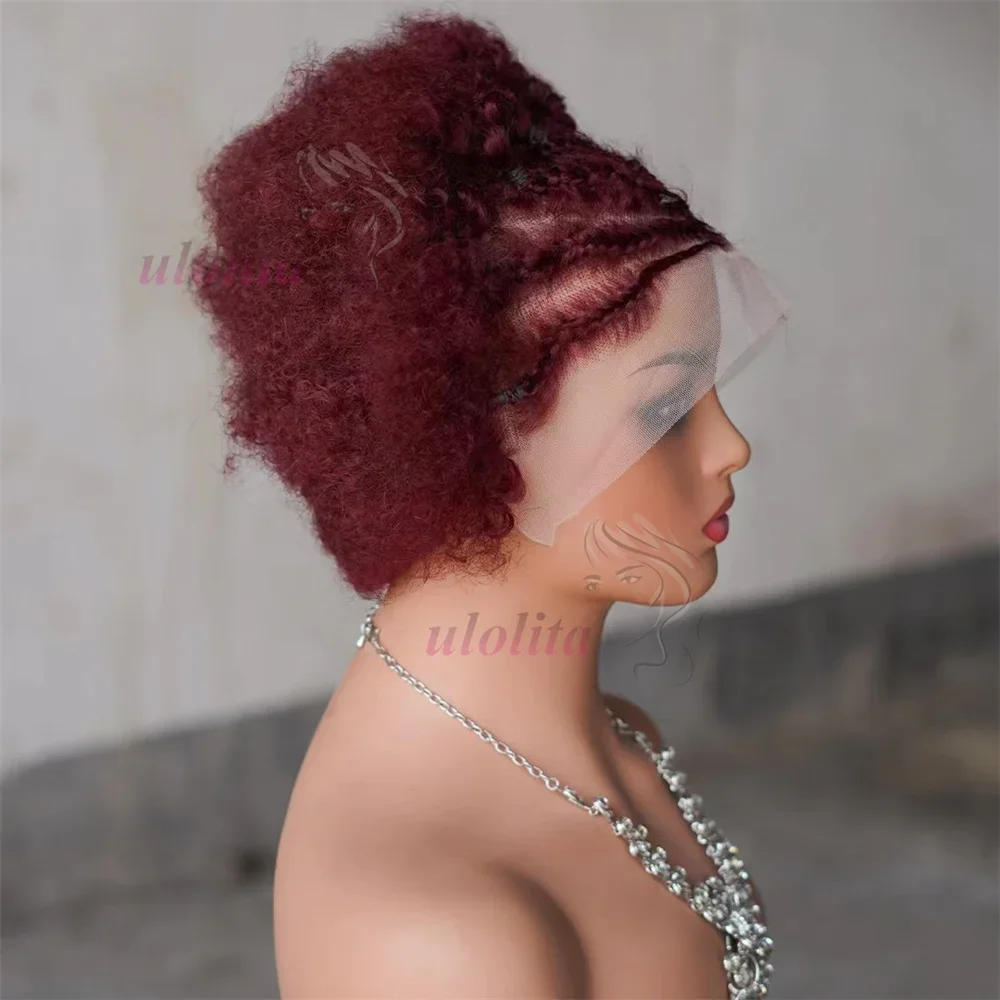 13x4 Lace Frontal Afro Krøllet Paryk 100% Brasiliansk Remy Hår 6 Ombre Highlights Bouncy Krøllet Paryk Ægte Hår Parykker med Fletninger_voghion.com