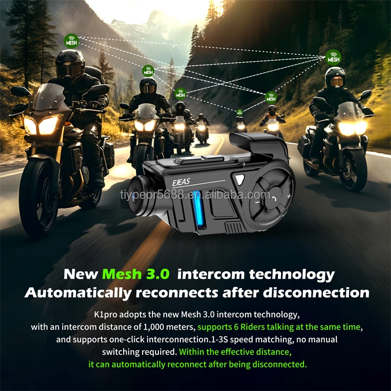 product tiypeor ejeas new model k1pro helmet bluetooth headset motorcycle wifi recorder mesh internal and external video microphone-2