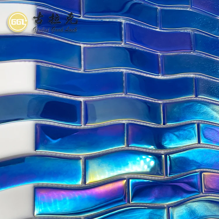 Mosaic Tile Outdoor Cheap Blue Color Iridescent Crystal Glass Mosaic Tiles For Outdoor Swimming Pool 300*300 Glass Tiles