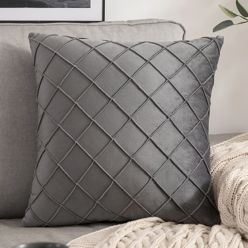Luxury Sofa Velvet Pillow Cases Home Decoration Checked Velvet Pillow