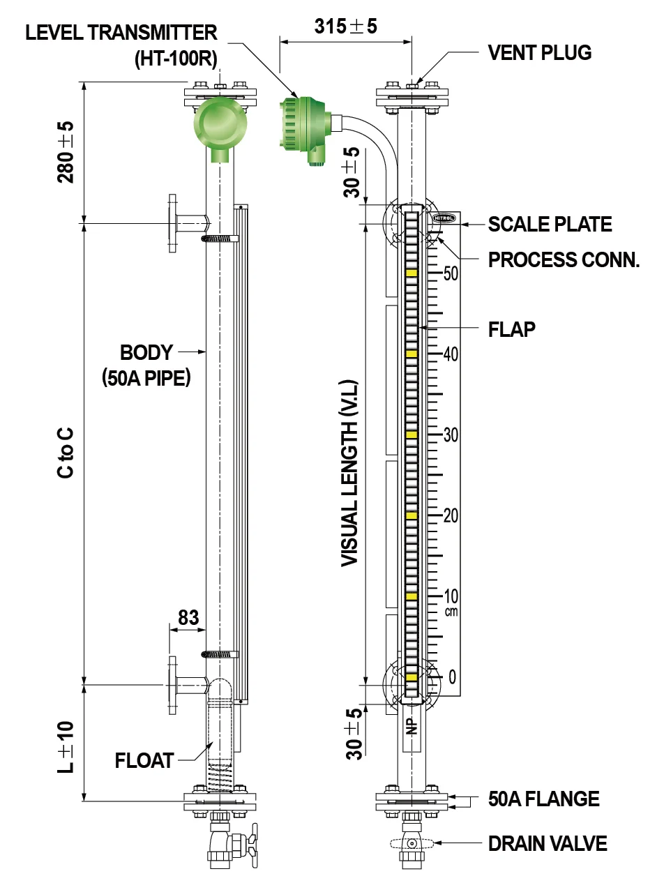 1m Magnetic Flap Level Gauge with Remote Transmission