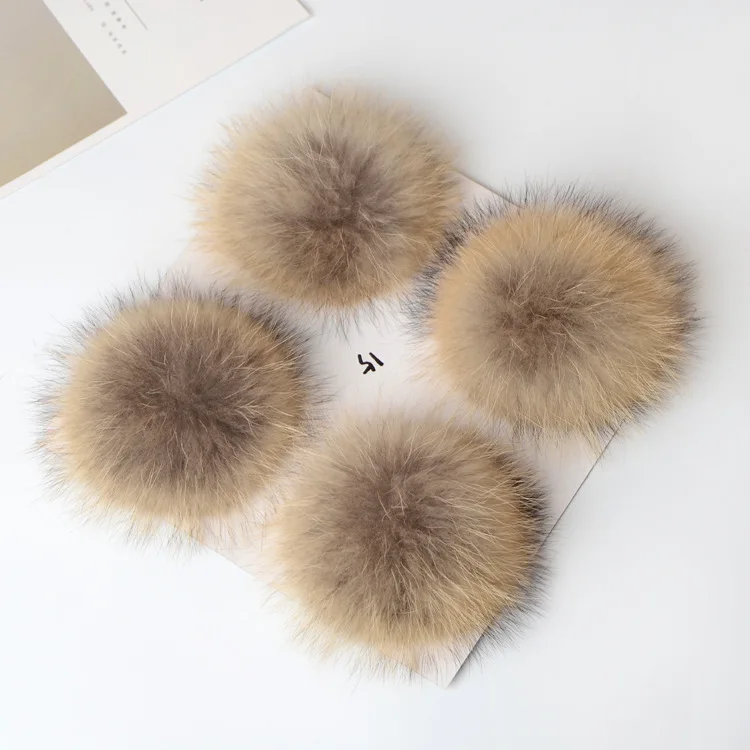 15cm Large Size Fashion Bag Keychain Custom Natural Color Real Raccoon Fur Pom Pom