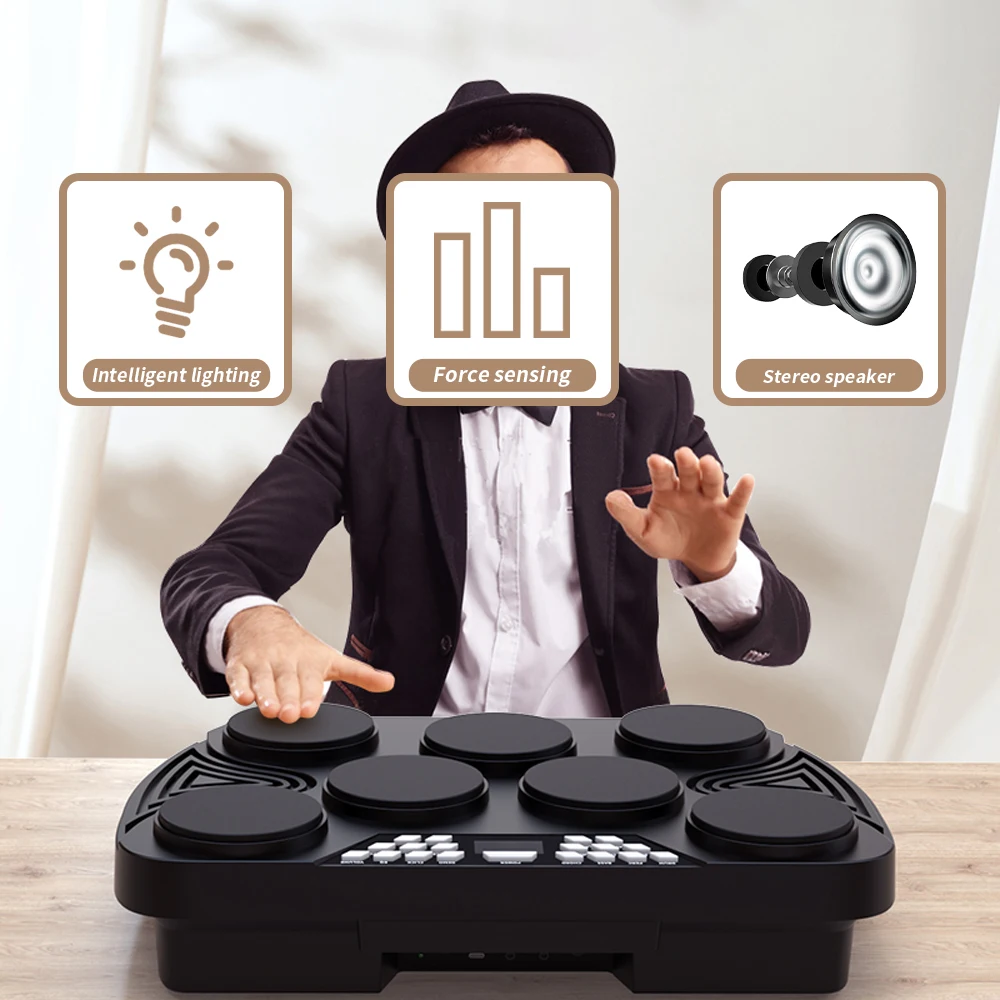 Konix Velocity-sensitive Drum Kit Built-in Speaker Rechargeable With 30 Demo Songs 16 Tones Electronic Drum Set for Children Toy
