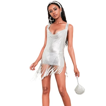 Sexy Aluminum Mesh Fishnet Ladies Summer Beach Nightclub Party Suit Suit Sexy Suspenders Sexy Extra Long Casual Dress