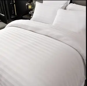 100% Cotton White Stripe Hotel Bed Sheet King 3CM Stripe King Queen Size Home Hotel Linen Set