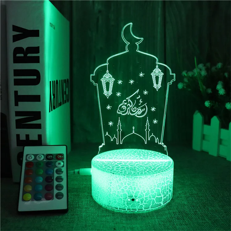 Remote Control Multicolor Muslim Islamic Table Lamp Creative Gifts Crack Base 3d Led Acrylic Ramadan Decorations Light