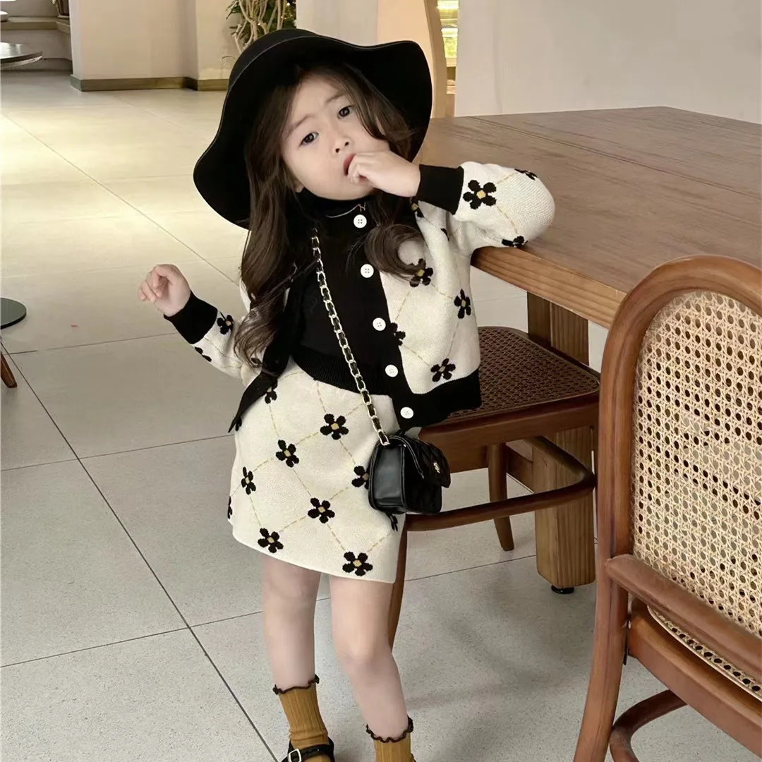 winter wholesale kids clothing sets little girls sweater dress flower ...