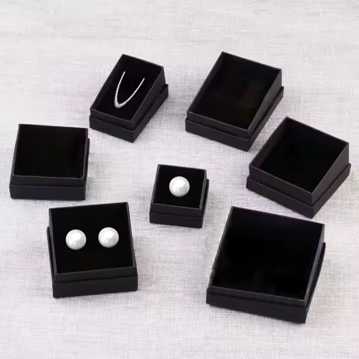2021 Gift Jewelry Box Exquisite Custom Logo Black Kraft Paper Necklace Bracelet Ring Earrings Cheaper with Sponge Jewelry Box
