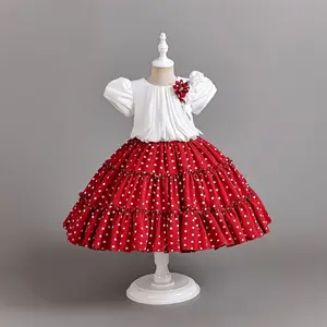 Elegant Short-Sleeve Chiffon Princess Dress for Kids Girls Christmas Party Ball Gown Formal Style Clothes Traditional Clothes