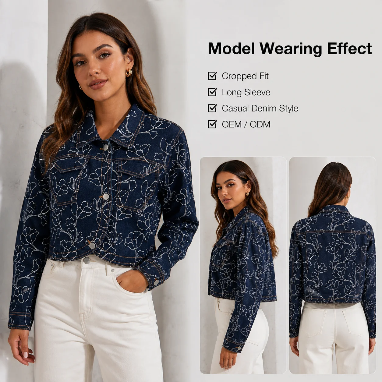 Custom Top Quality Luxury Laser Printing 100% Cotton Jean Denim Jacket