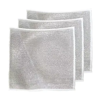 Double-Sided Silver Wire Dishcloth Kitchen Instead Of Steel Wool Magical Scouring Pad Household Silver Wire Cleaning Cloths