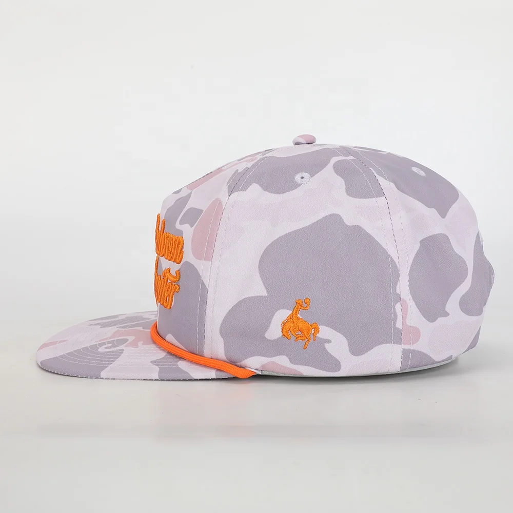 Custom Print Duck Camo Embroidery Logo Old School 5 Panel Gorras Flat Bill Snapback Hat Unstructured Rope Cap