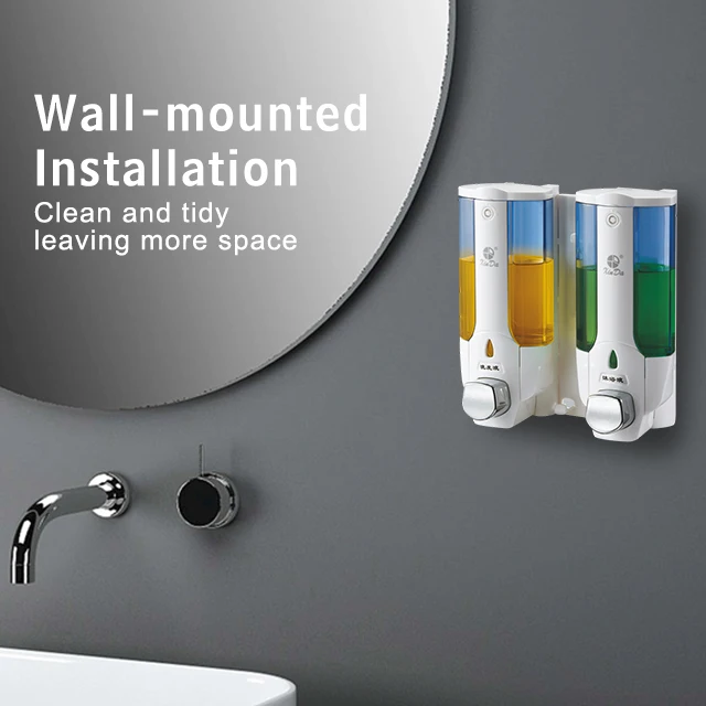 The Xinda ZYQ138s Functional Soap Dispenser 380 mL X2  Push Pump Plastic White Sanitize Bath Wall Mounted With Key-Locked