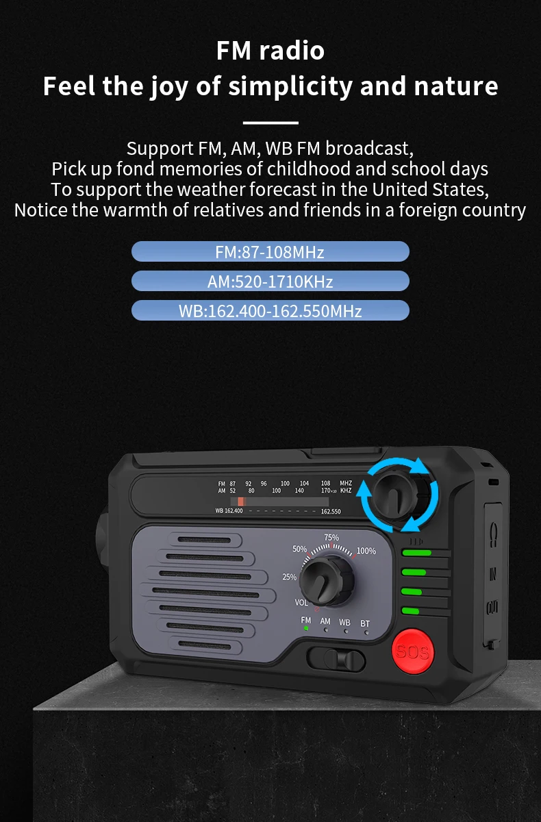 Kk228 Outdoor Portable Battery Generator Radio Solar Hand Crank Am Fm