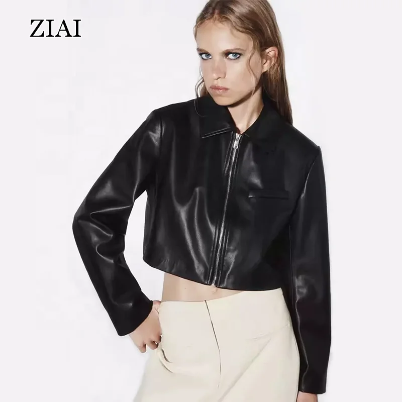 Black Short Fashion Trend Faux Leather Short Jacket Coat