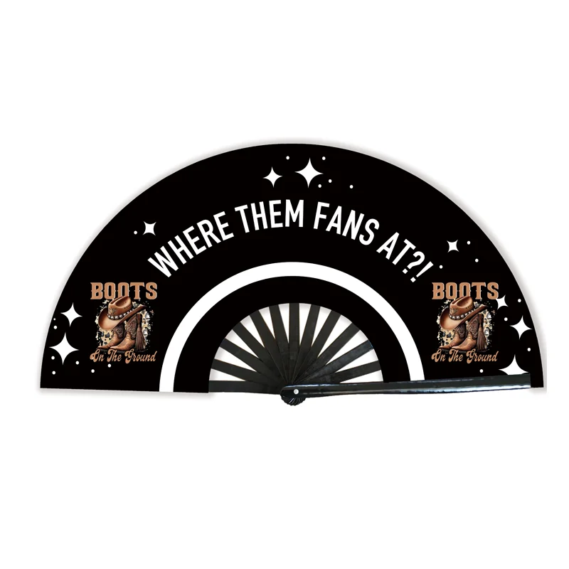 BSBH Boots on the Ground Fans Girls Clacking Bamboo Fans Sparkle Folding Hand Fan with Holster for Line Dancing Festivals