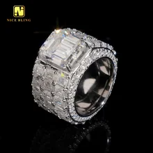 Ice Cube Men Ring White Gold Plated Jewelry Moissanite Championship Ring Collection 925 rings for men hip hop Fine Jewelry