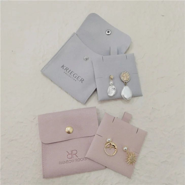 CH Logo Customized Jewelry Box With Jewelry Packaging Pouch Envelope Microfiber Suede Jewelry Pouch and Card Insert