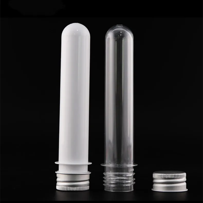 High Quality 30ml 45ml 50ml 100ml PET Plastic Transparent White test Tube with Silver Gold Screw Cap in Stock