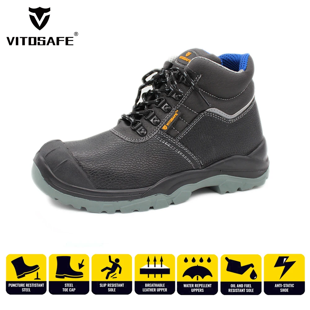 Anti Vibration Esd Steel Toe Woodland Sport Leather Breathable Black Safety  Shoes Boots S3