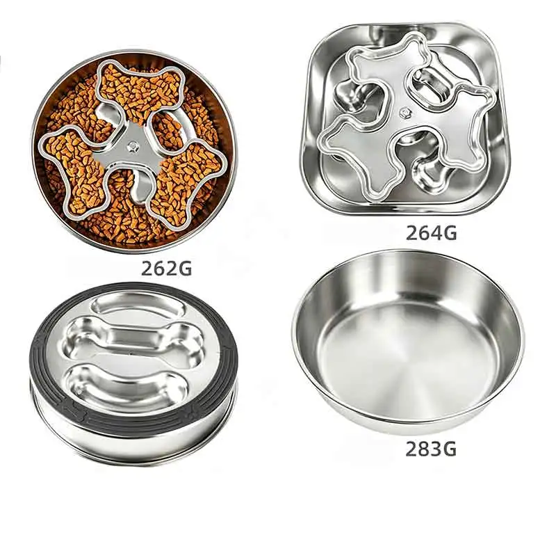 product stainless steel spiral slow feeder pet bowl anti slip anti tip over dog cat feeding bowl for teddy golden retriever-1
