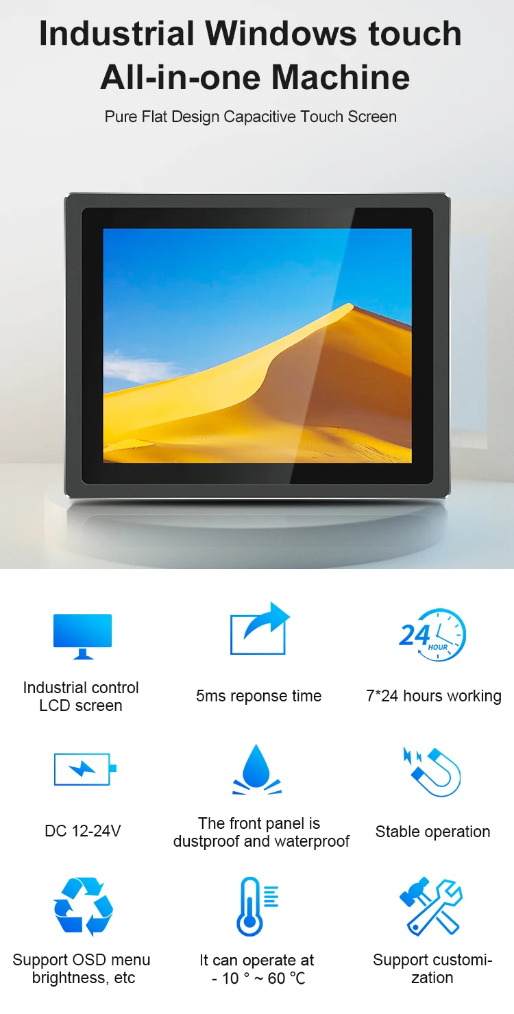 15 " Industrial Touchscreen All-in-One PC J9001 Win10/11/Ubuntu Wide Temp Dustproof 4G+128G SSD Fanless for Factory/Automation