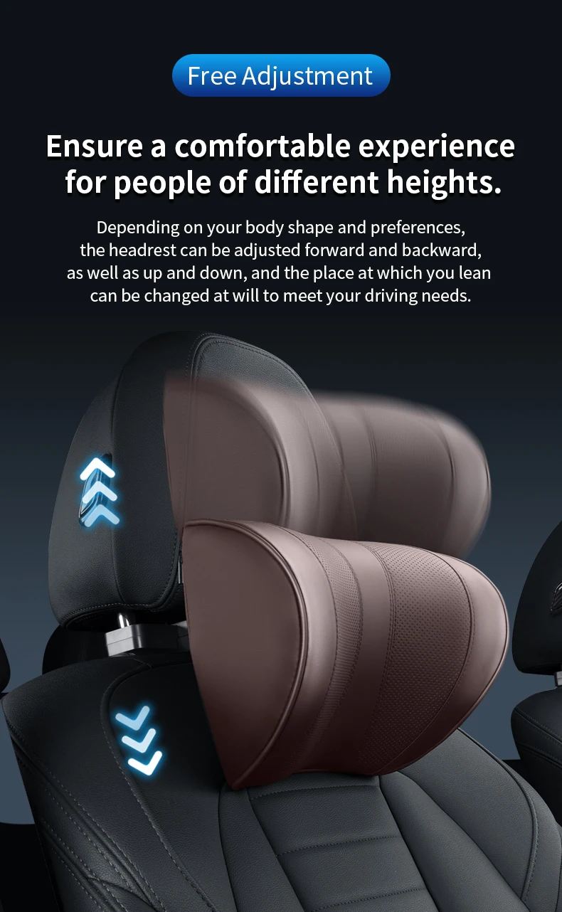 Height Adjustable Car Headrest With Hook Leather Kids Car Pillow Seat