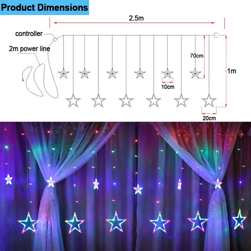 Christmas Fairy Lights Festoon Led String Lights Star Garland on Window Curtain Indoor Tree Decoration Halloween Wedding Light