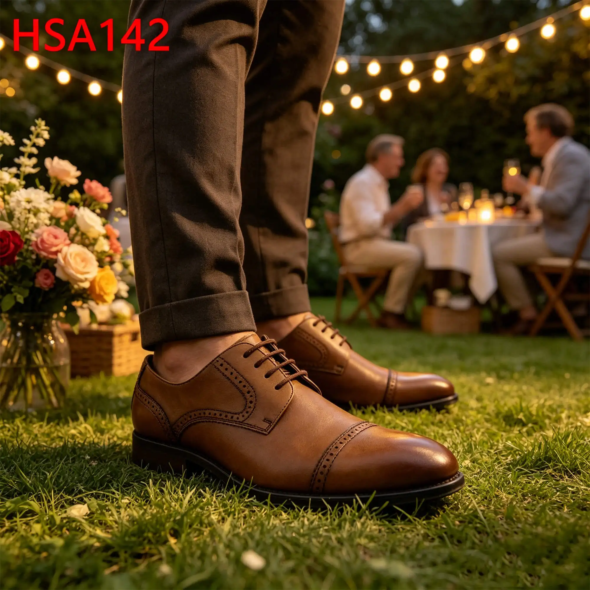 ZYF,Holiday Dinner Double Joints Design Brown Fashion Dress Shoes Charity Ball Full Grain Leather Lace up Derby Shoes HSA142