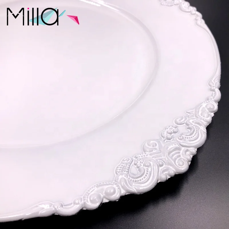 White Gold Disposable Eco-Friendly Plastic Dinner Dishes Plates with Vintage Edge Design Handpainted for Restaurants