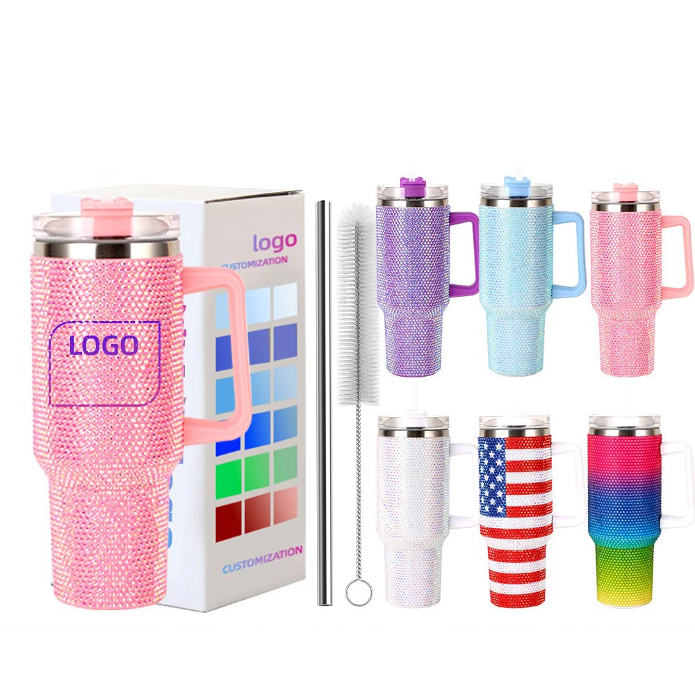 Gift Use Glitter 40oz Rhinestone Bling Diamond Vacuum Insulated Stainless Steel Bottle Cup 40oz Tumbler with Handle with Lids