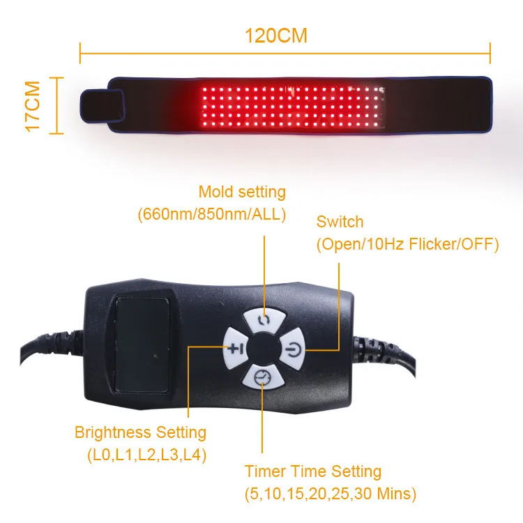 pdt led light therapy professional 660 nm anti-aging 660/880 infrared red light therapy belt device 660nm 850nm