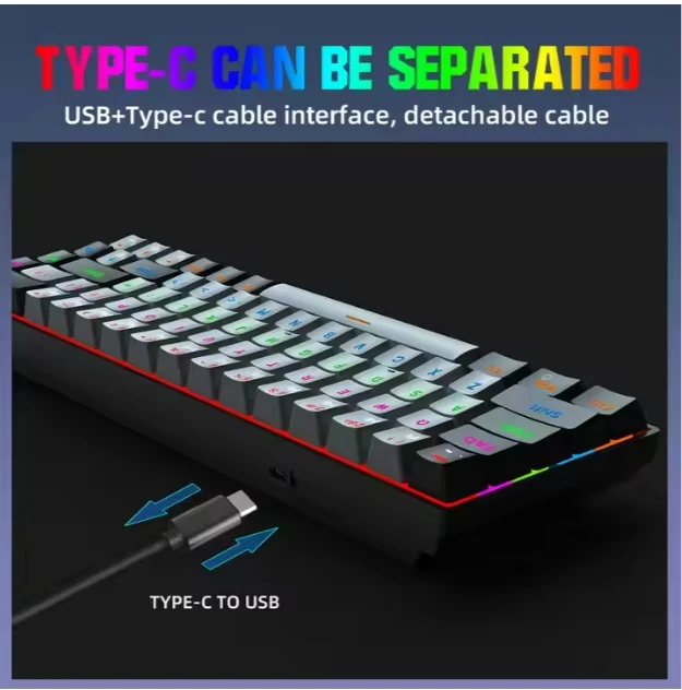 Compact 60% Ultra RGB Backlit Wired Mechanical Gaming Keyboard New Cherry Brand Axis USB Interface Swappable 2.4Ghz