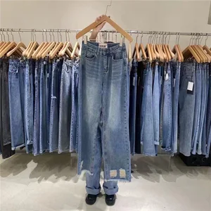 New Fashion High Quality Stock Wholesale Straight Business Casual Stretch Plus Size Male/Female Jeans
