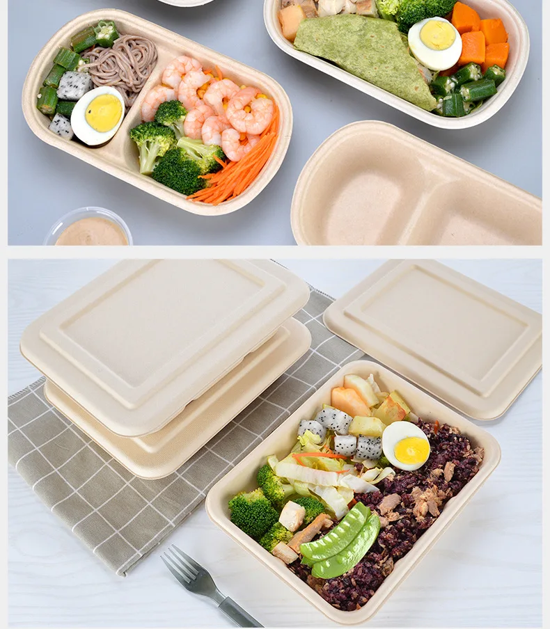 Disposable Salad Bento Box Light Meal Sushi Takeaway Packing Box Bamboo pulp tableware 100% biodegradable, compostable details