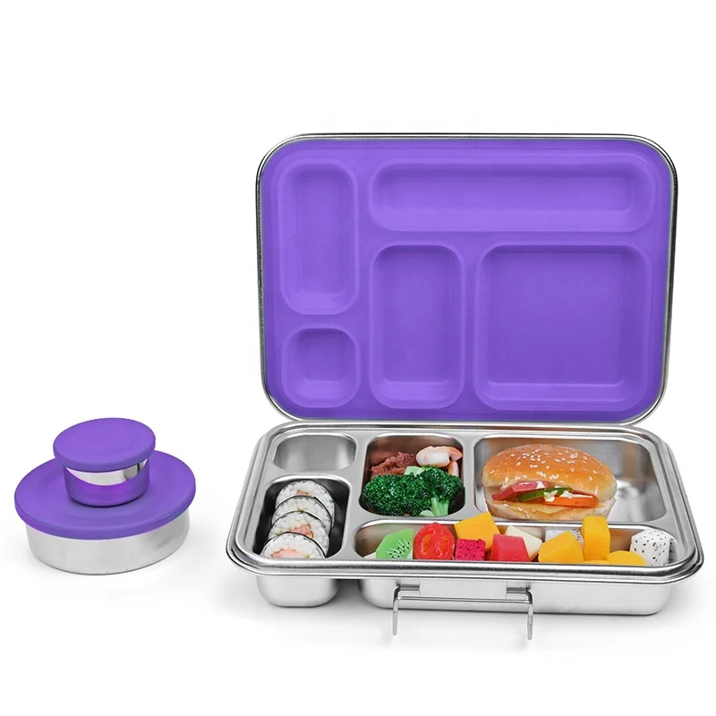 Aohea Eco Friendly Silicone seal board 304 Stainless Steel Metal Kids Bento Box with Round container Stainless Steel lunch box