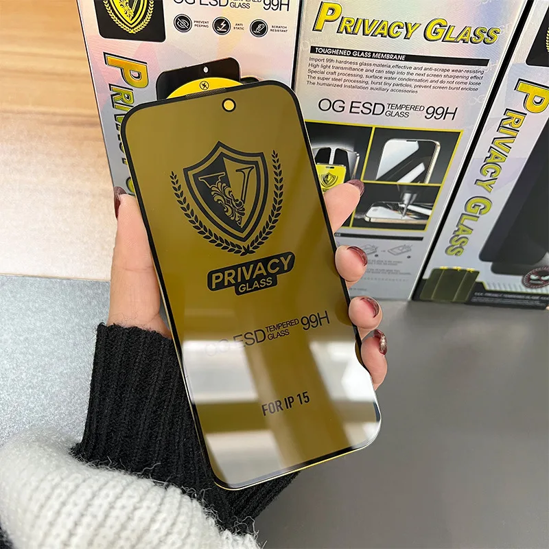 Wholesale mobile phone ESD tempered glass film for iPhone 16 Pro Max  plus anti-spy phone privacy screen protector
