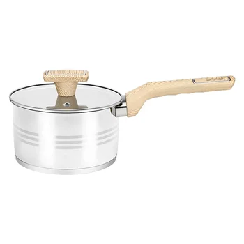 Wholesale Customized Stainless Steel Sauce pan Milk Pot Metal Pan Noodles Pot With Wood Coating Handle