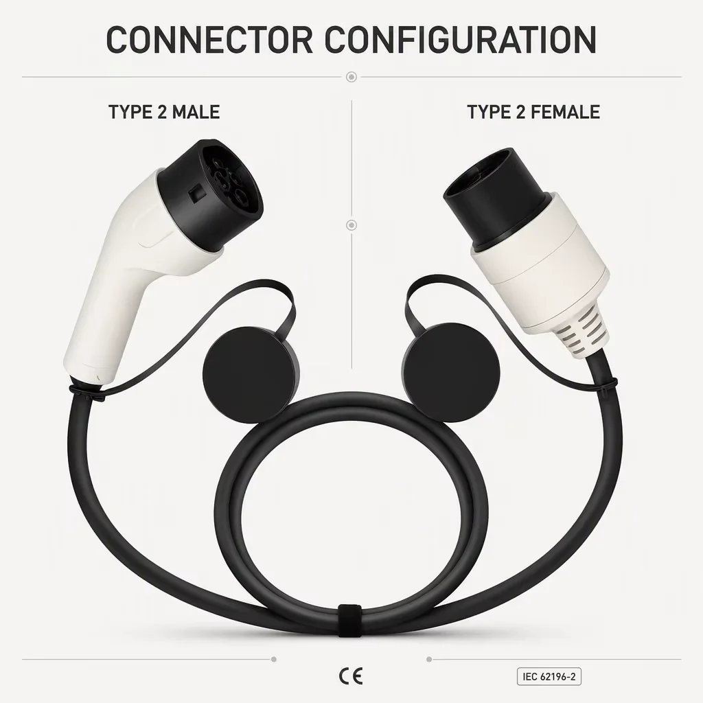 Type 2 to Type 2 EV Charging Extension Cable IEC 62196-2 Electric Vehicle Charger Extension Cable for EV Charging