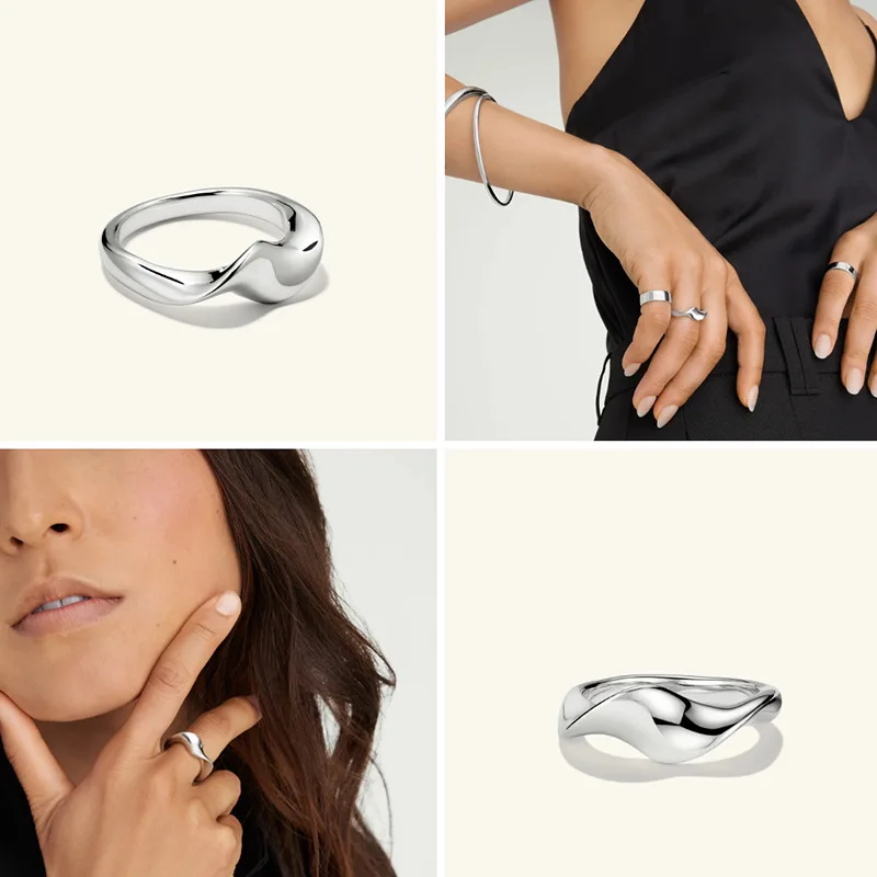 Tarnish Free High End 18K Gold Plated Moebius Twisted Curved Surface Rings for Women Stainless Steel Jewelry
