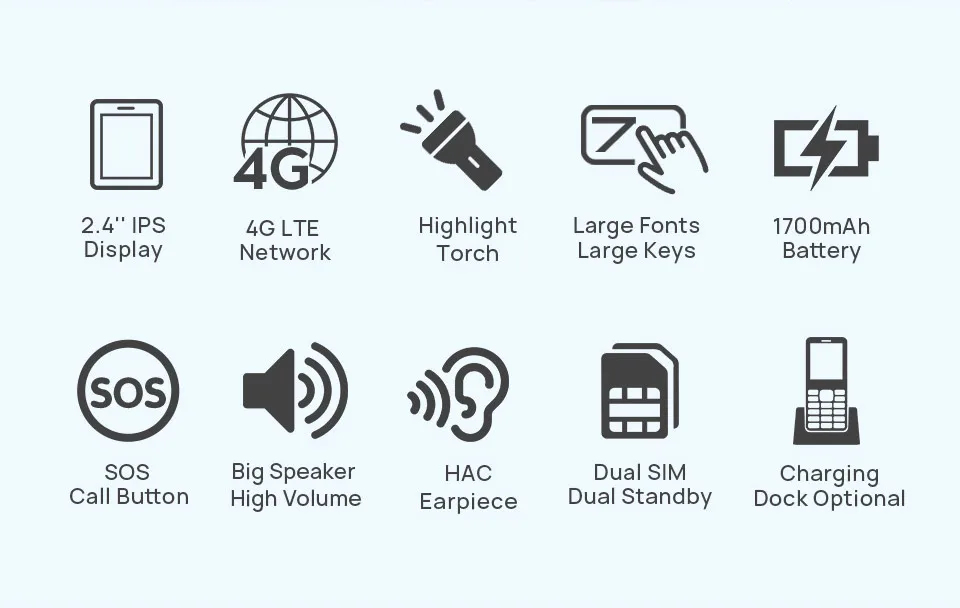 V2000 Manufacturer Big Battery Big Button Simple Seniors Mobile Cell Phone SOS Keypad Global 4G Feature Phone