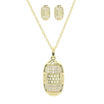 Luxurious 14K Gold Plated Brass Geometric Zircon Design Middle Eastern Style Fashion Jewelry Necklace Wedding Engagement